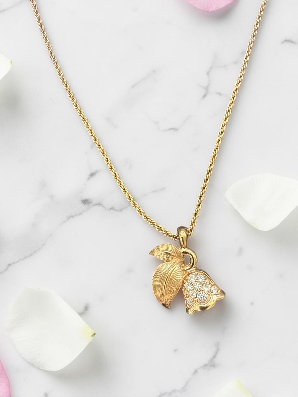 Christian Dior Vintage Lily of the Valley Bell Flower Crystal Necklace